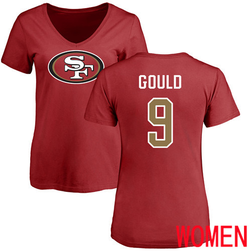 San Francisco 49ers Red Women Robbie Gould Name and Number Logo #9 NFL T Shirt